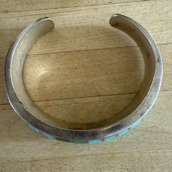 Vintage Native American Sterling Silver with Turquoise Mosaic Inset Bracelet - Picture 3 of 3